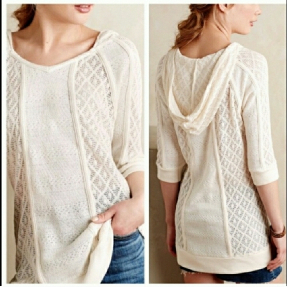 Anthropologie Meadow Rue Whispering Winds cream hoodie